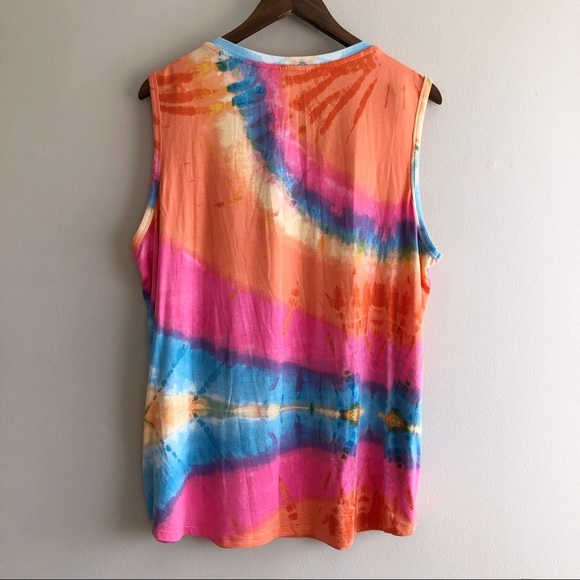 For The Republic Tie Dye Sleeveless Soft Relaxed Fit Rainbow Tank Top Shirt - Picture 5 of 9